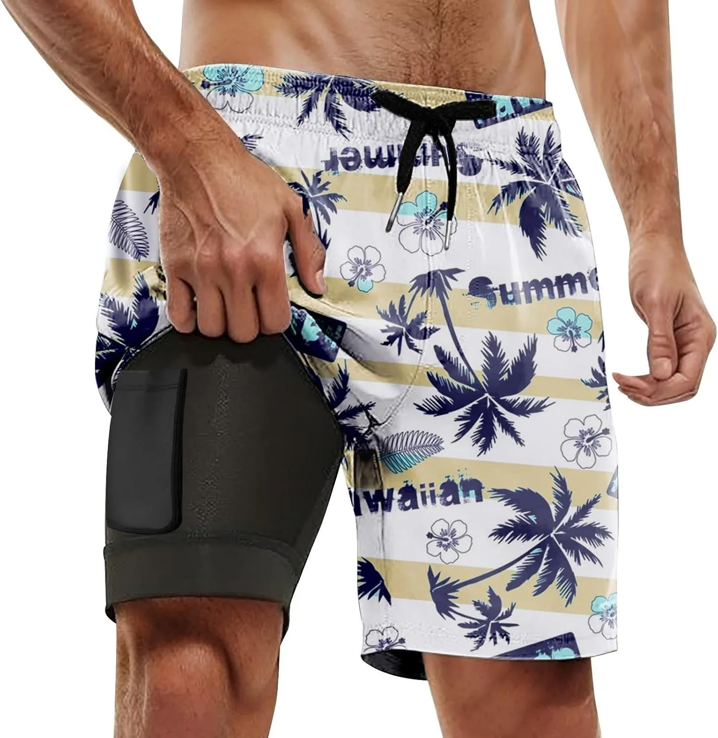 2025 Mens Swim Trunks Quick Dry Bathing Suits with Compression Liner Summer Beach Swimsuits Shorts with Pockets