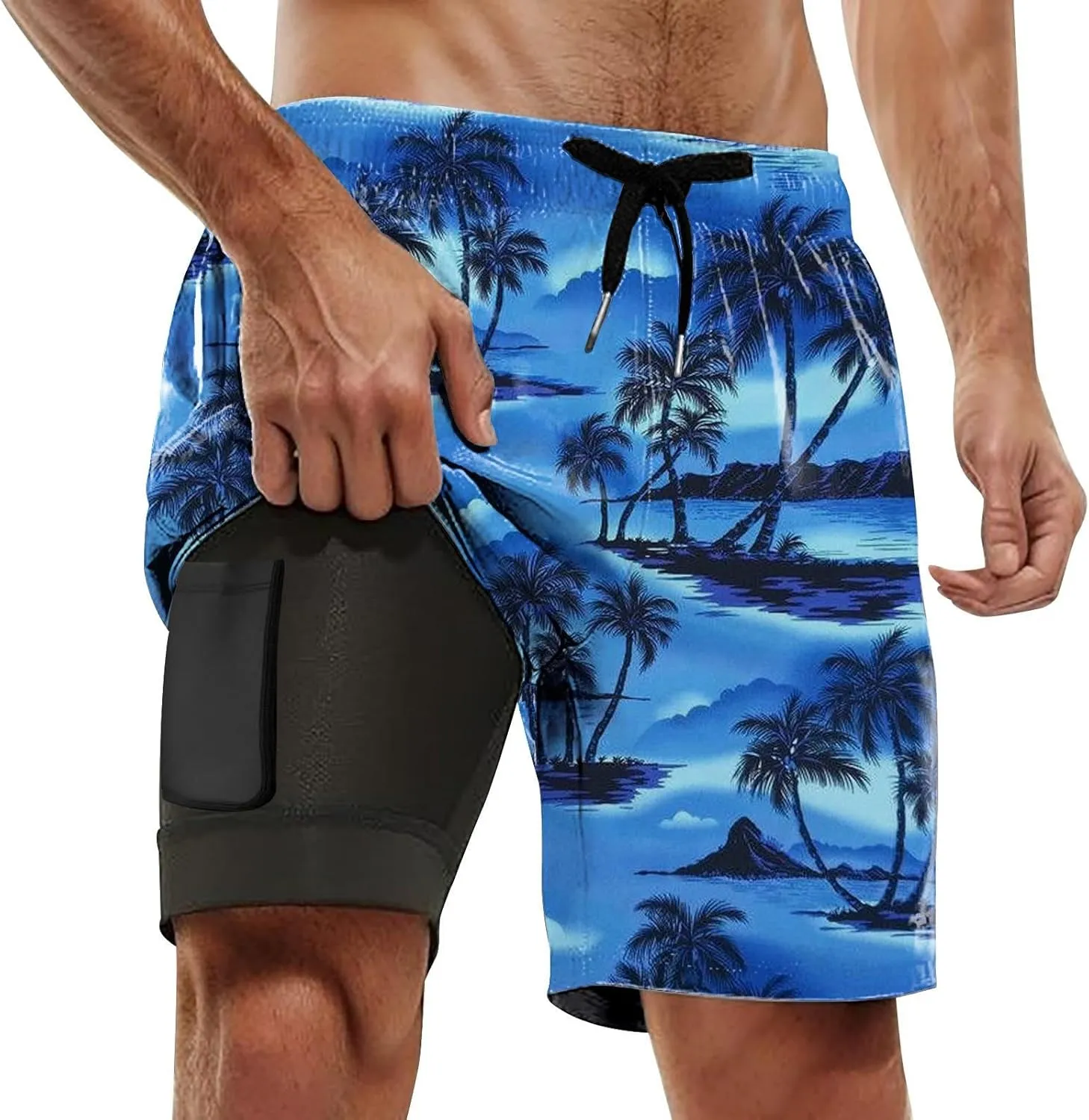 2025 Mens Swim Trunks Quick Dry Bathing Suits with Compression Liner Summer Beach Swimsuits Shorts with Pockets