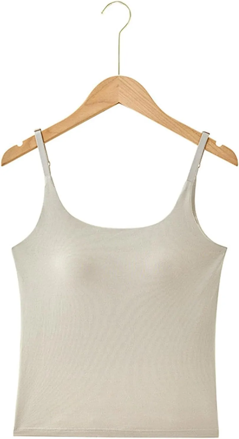 2025 New Athletic Cami Tops with Built in Bra Women Adjustable Strap Camisoles Sleeveless Under Shirts Stretchy Tees
