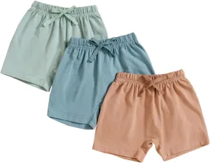 3 Pack Baby Boy Shorts Solid Cotton Short with Drawstring Casual Summer Bottoms Pants