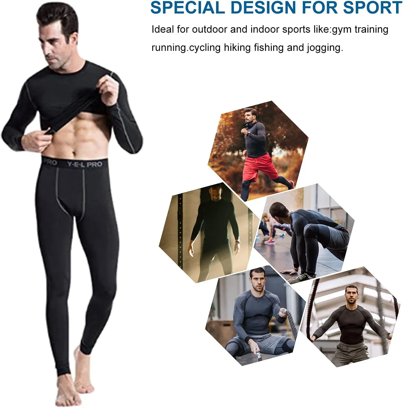 3 Pack Compression Shirts for Men Long Sleeve Football Undershirt Athletic Dry Shirts Performance Workout Baselayer