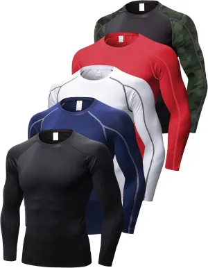 3 Pack Compression Shirts for Men Long Sleeve Football Undershirt Athletic Dry Shirts Performance Workout Baselayer