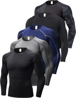 3 Pack Compression Shirts for Men Long Sleeve Football Undershirt Athletic Dry Shirts Performance Workout Baselayer