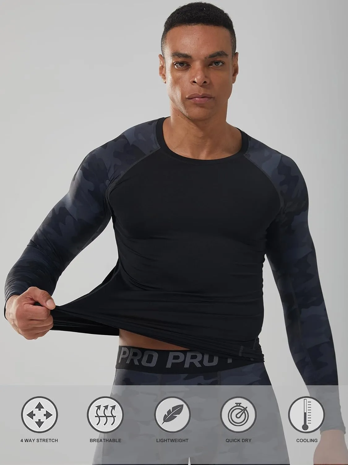 3 Pack Compression Shirts for Men Long Sleeve Football Undershirt Athletic Dry Shirts Performance Workout Baselayer