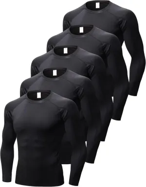 3 Pack Compression Shirts for Men Long Sleeve Football Undershirt Athletic Dry Shirts Performance Workout Baselayer