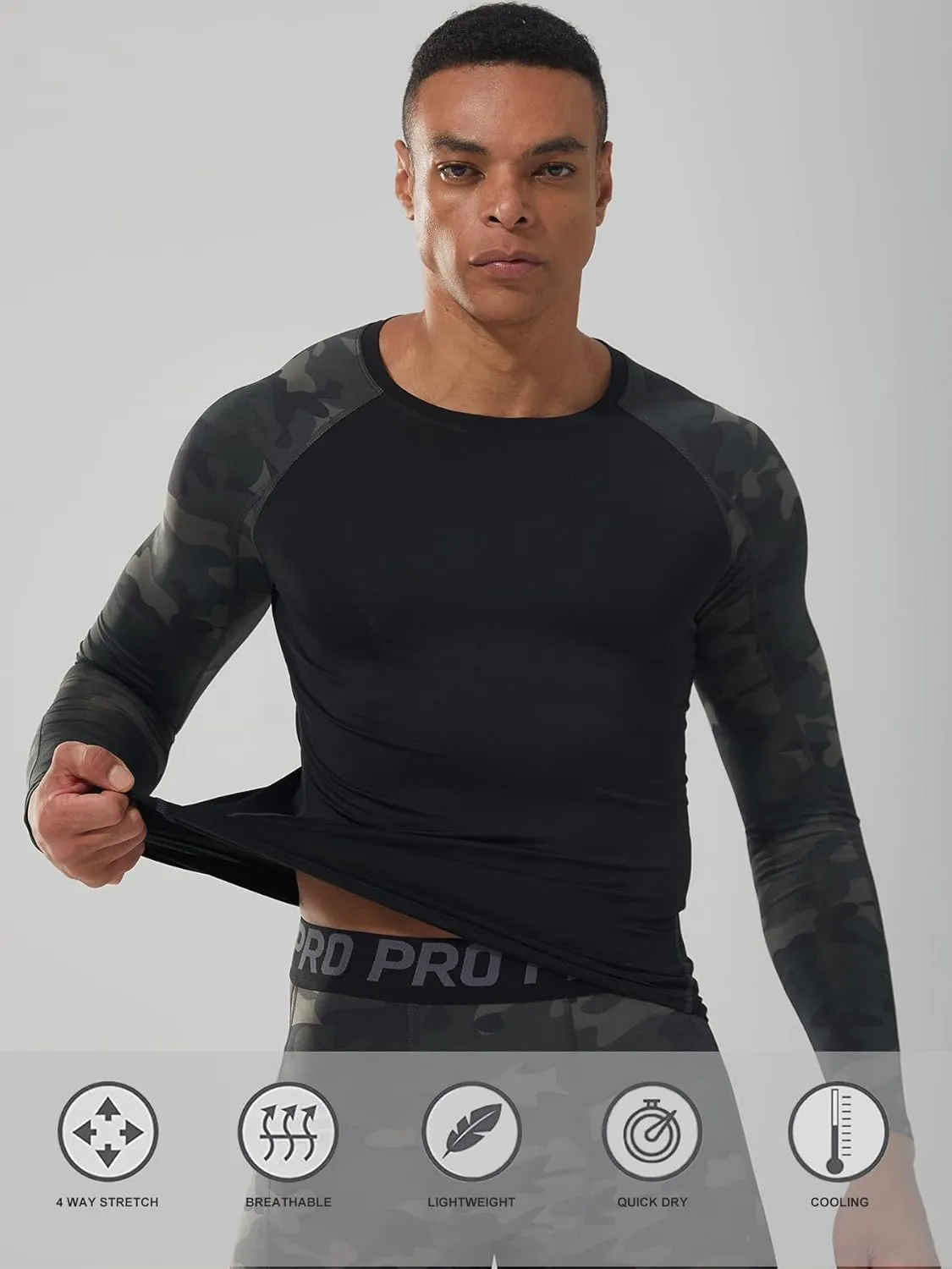 3 Pack Compression Shirts for Men Long Sleeve Football Undershirt Athletic Dry Shirts Performance Workout Baselayer