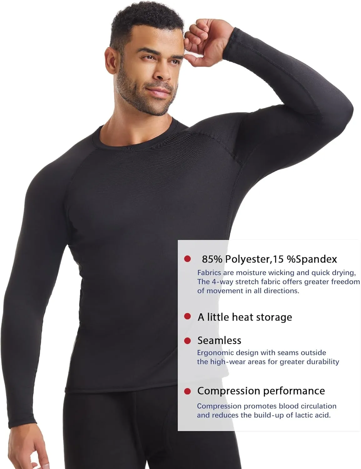 3 Pack Men's Thermal Underwear Shirts Compression Fleece Lined Long Sleeve Athletic Base Layer Cold Weather