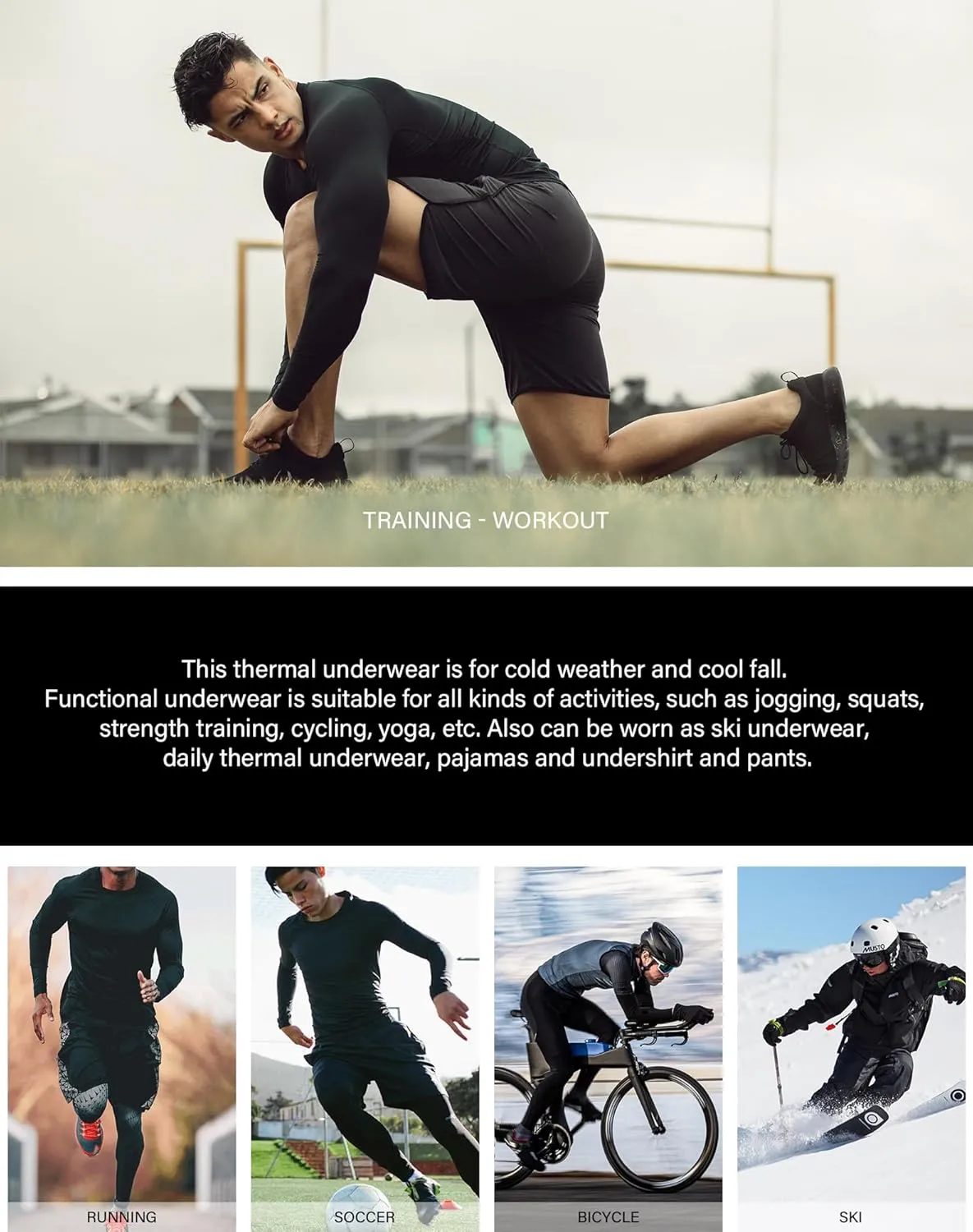 3 Pack Men's Thermal Underwear Shirts Compression Fleece Lined Long Sleeve Athletic Base Layer Cold Weather