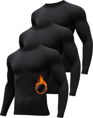 3 Pack Men's Thermal Underwear Shirts Compression Fleece Lined Long Sleeve Athletic Base Layer Cold Weather