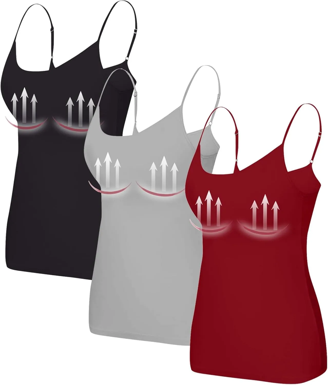 3 Pack Womens Tank Tops with Built in Bra Adjustable Spaghetti Strap Camisole Tanks Basic Padded Shelf Bra Tank Tops