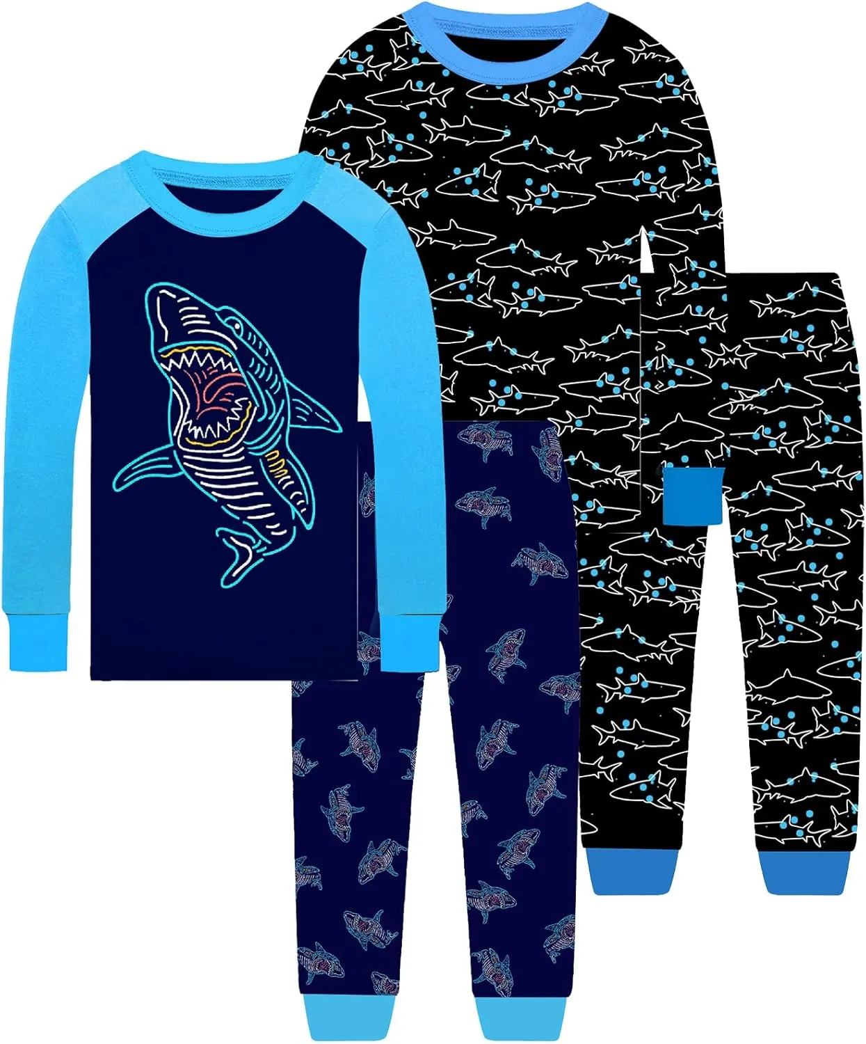 4 Pieces Boys Pajamas Toddler Boys Long Sleeve Cotton Pjs Kids Sleepwear Sets 24Months-12Years