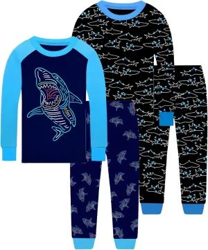 4 Pieces Boys Pajamas Toddler Boys Long Sleeve Cotton Pjs Kids Sleepwear Sets 24Months-12Years