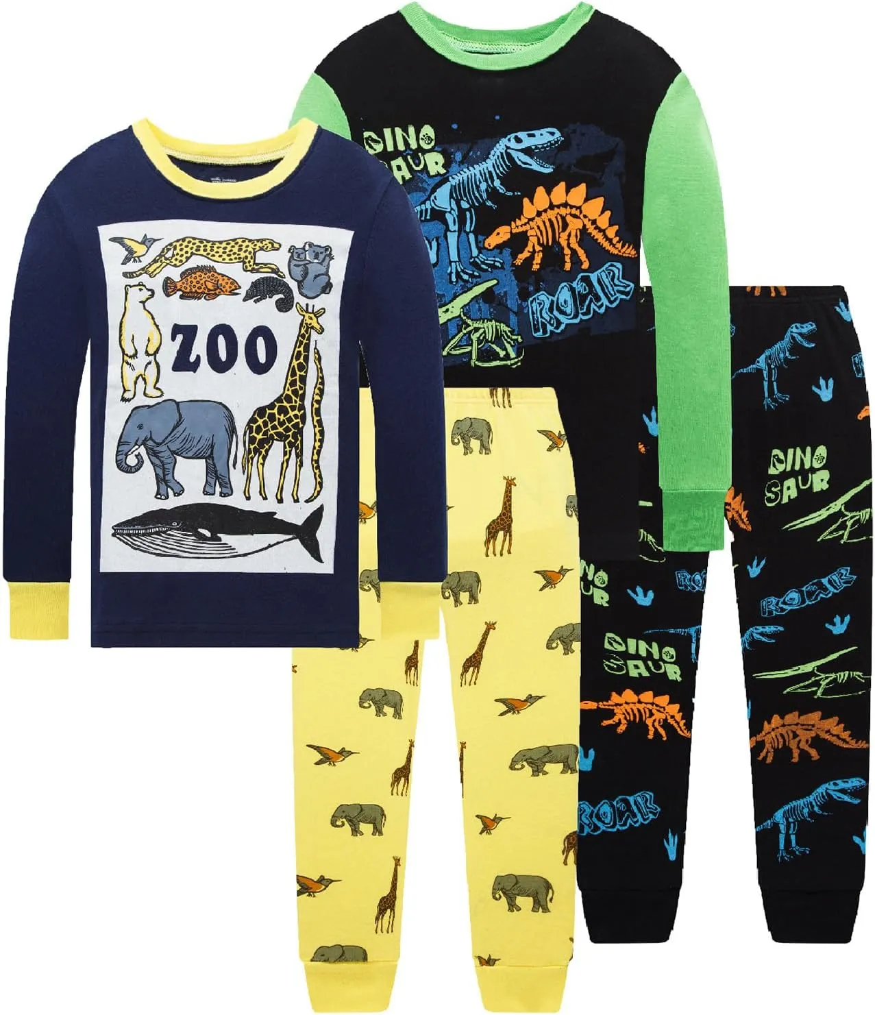 4 Pieces Boys Pajamas Toddler Boys Long Sleeve Cotton Pjs Kids Sleepwear Sets 24Months-12Years