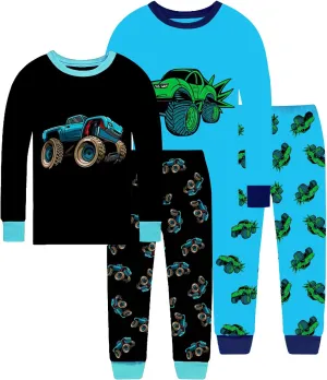 4 Pieces Boys Pajamas Toddler Boys Long Sleeve Cotton Pjs Kids Sleepwear Sets 24Months-12Years