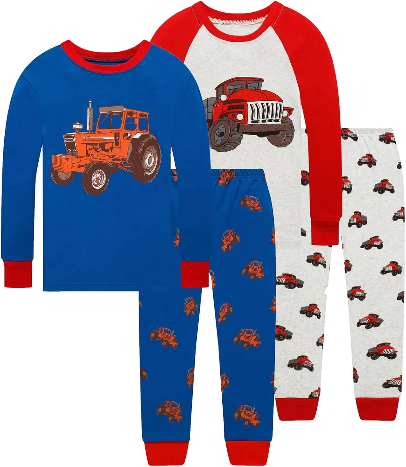 4 Pieces Boys Pajamas Toddler Boys Long Sleeve Cotton Pjs Kids Sleepwear Sets 24Months-12Years