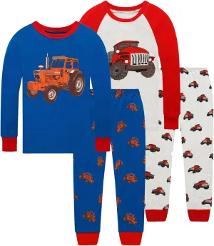 4 Pieces Boys Pajamas Toddler Boys Long Sleeve Cotton Pjs Kids Sleepwear Sets 24Months-12Years