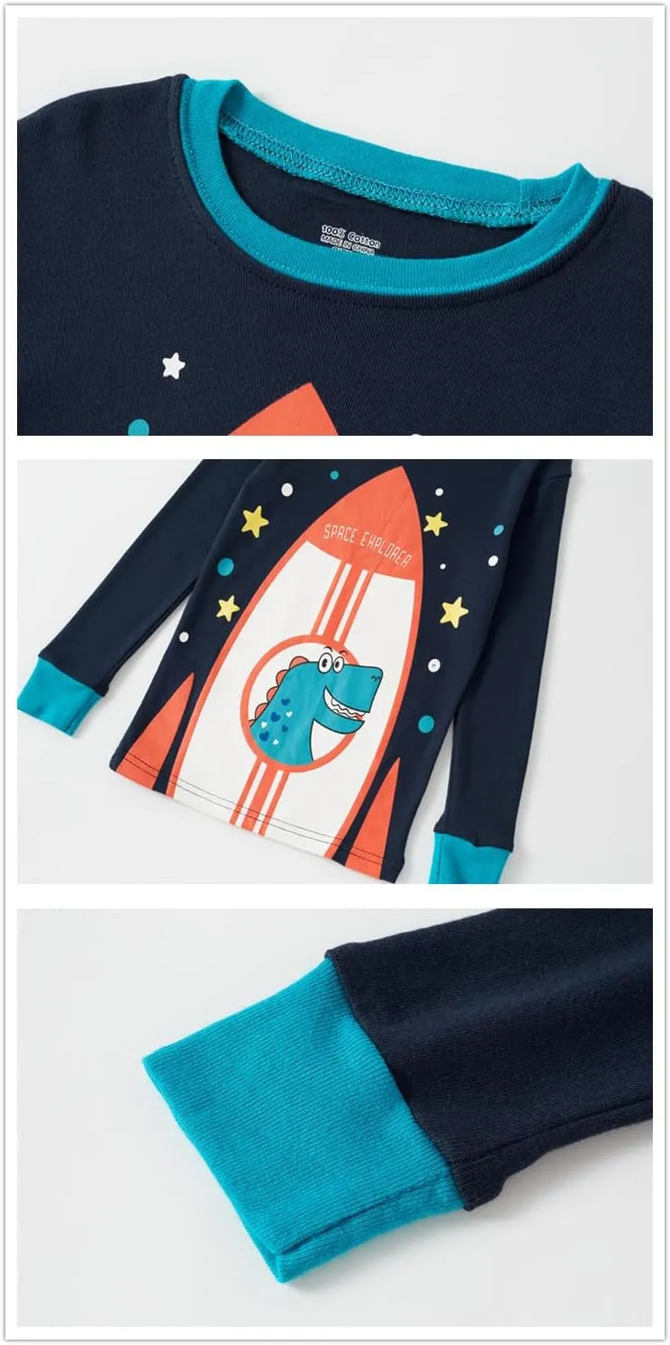 4 Pieces Boys Pajamas Toddler Boys Long Sleeve Cotton Pjs Kids Sleepwear Sets 24Months-12Years