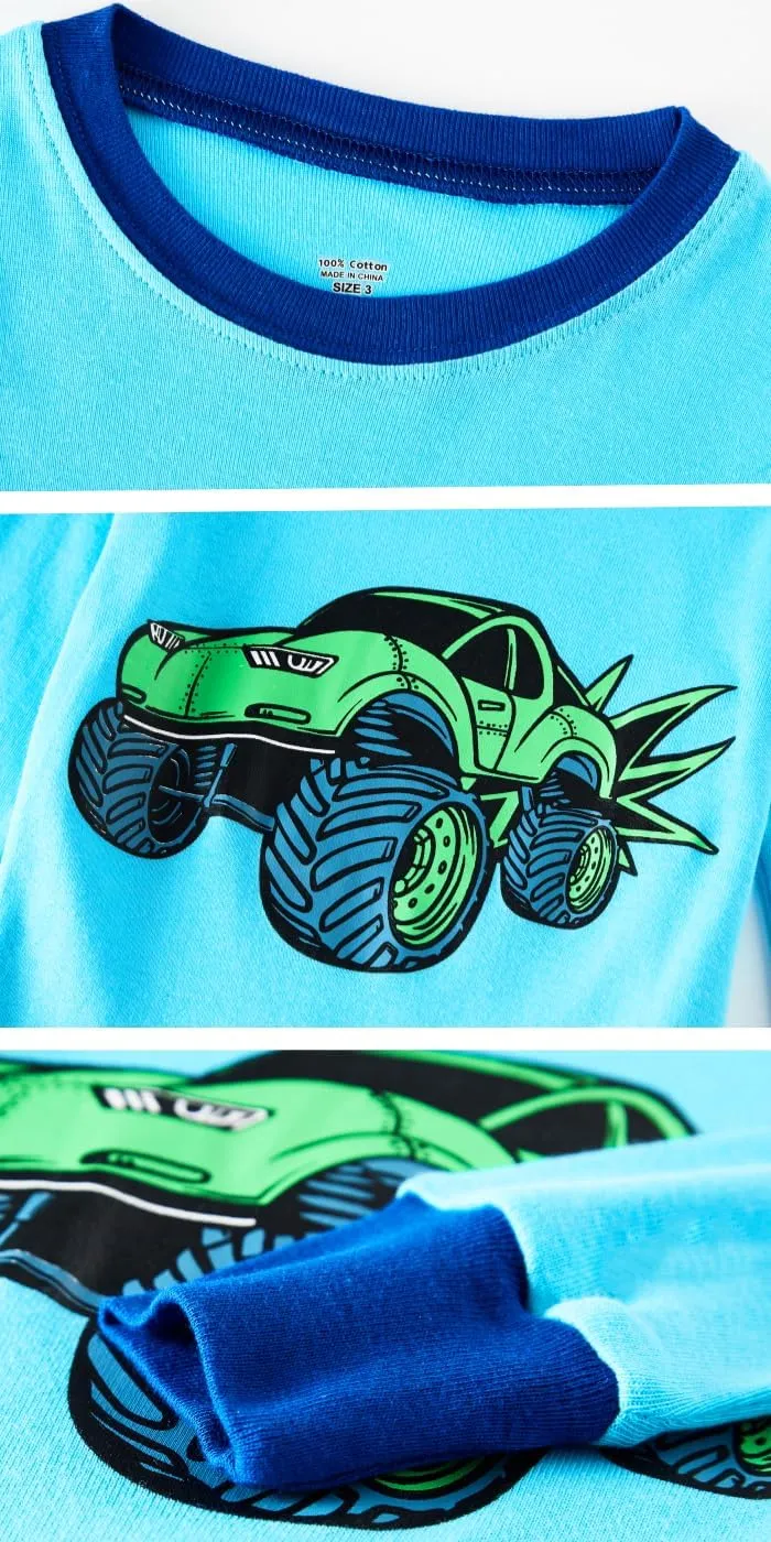 4 Pieces Boys Pajamas Toddler Boys Long Sleeve Cotton Pjs Kids Sleepwear Sets 24Months-12Years