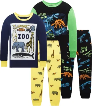 4 Pieces Boys Pajamas Toddler Boys Long Sleeve Cotton Pjs Kids Sleepwear Sets 24Months-12Years