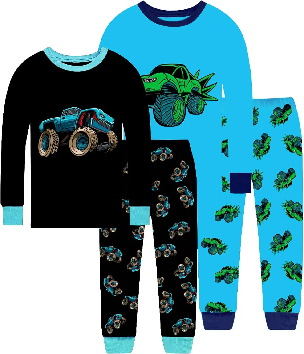 4 Pieces Boys Pajamas Toddler Boys Long Sleeve Cotton Pjs Kids Sleepwear Sets 24Months-12Years