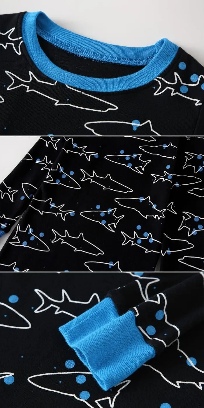 4 Pieces Boys Pajamas Toddler Boys Long Sleeve Cotton Pjs Kids Sleepwear Sets 24Months-12Years
