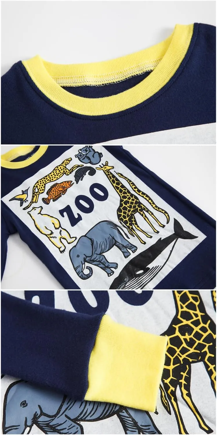 4 Pieces Boys Pajamas Toddler Boys Long Sleeve Cotton Pjs Kids Sleepwear Sets 24Months-12Years