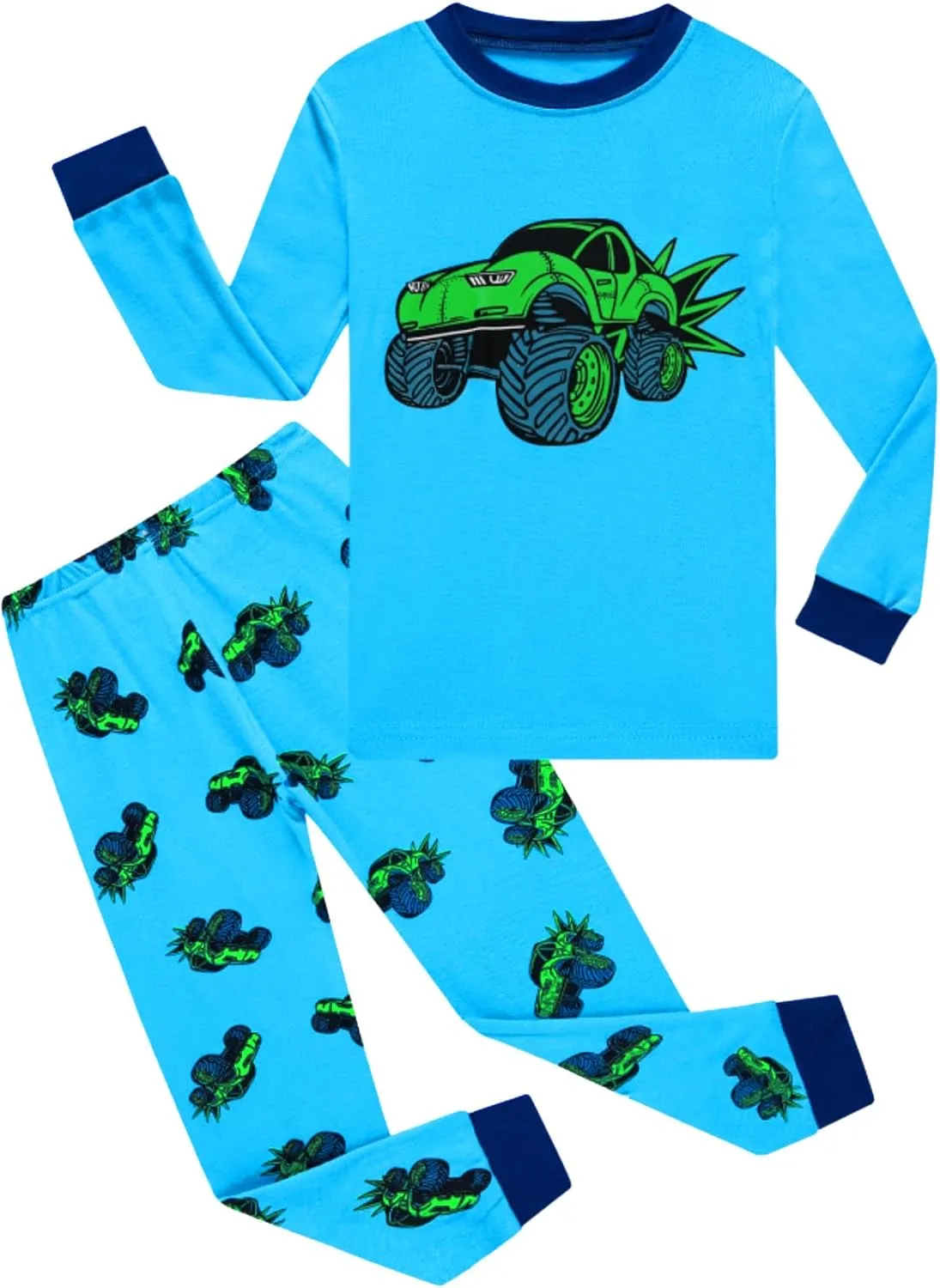 4 Pieces Boys Pajamas Toddler Boys Long Sleeve Cotton Pjs Kids Sleepwear Sets 24Months-12Years