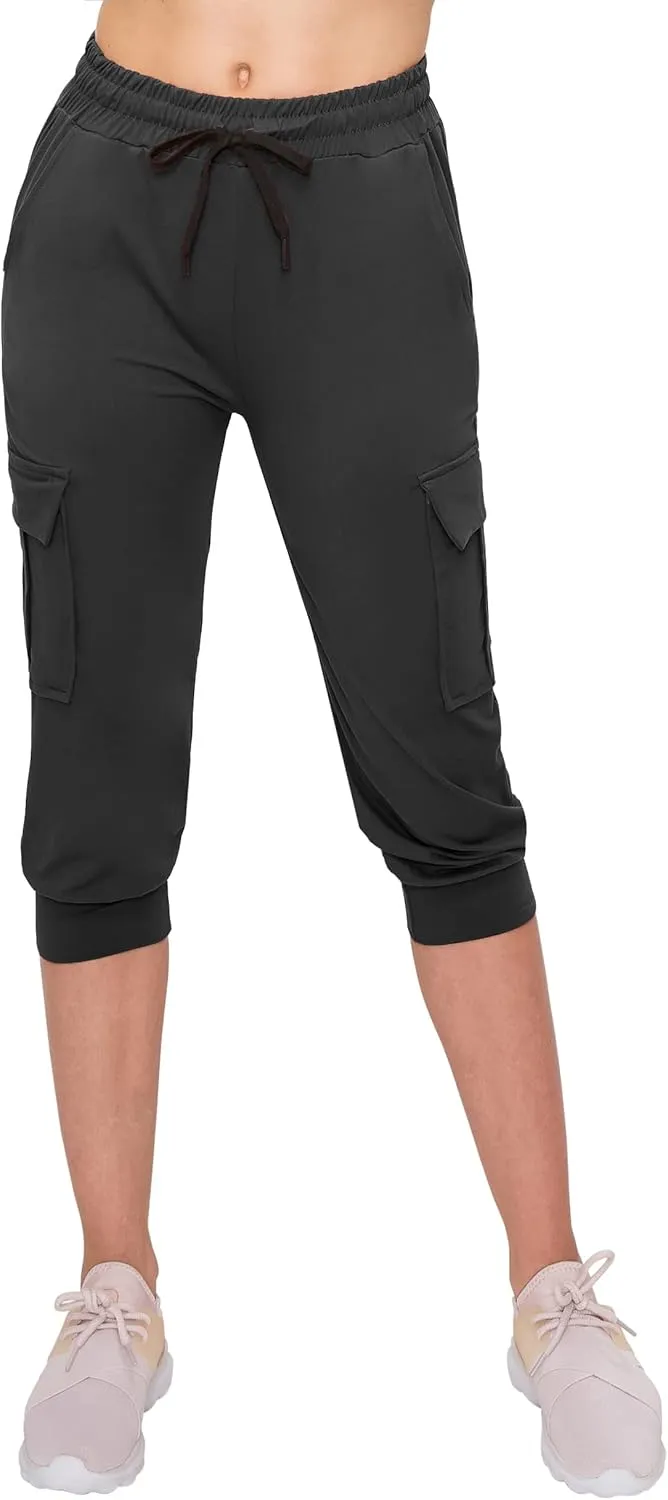 ALWAYS Capri Cargo Jogger Pants for Women - Super Soft Casual Drawstrings Track Cuff Bottoms