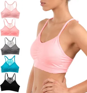 Alyce Intimates Seamless Womens Bra, Pack of 5- Lightly Padded Bra with Removable Cups- Wireless Racerback Bralette