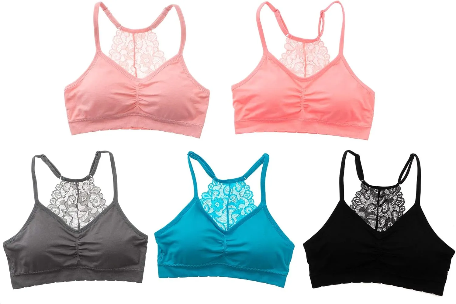 Alyce Intimates Seamless Womens Bra, Pack of 5- Lightly Padded Bra with Removable Cups- Wireless Racerback Bralette