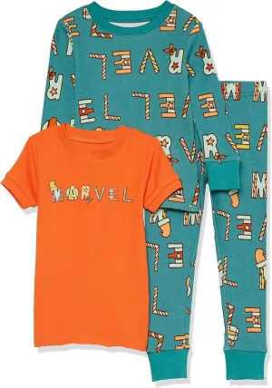 Amazon Essentials Marvel Boys and Toddlers' Snug-Fit Pajama Sleep Sets, 3-Piece