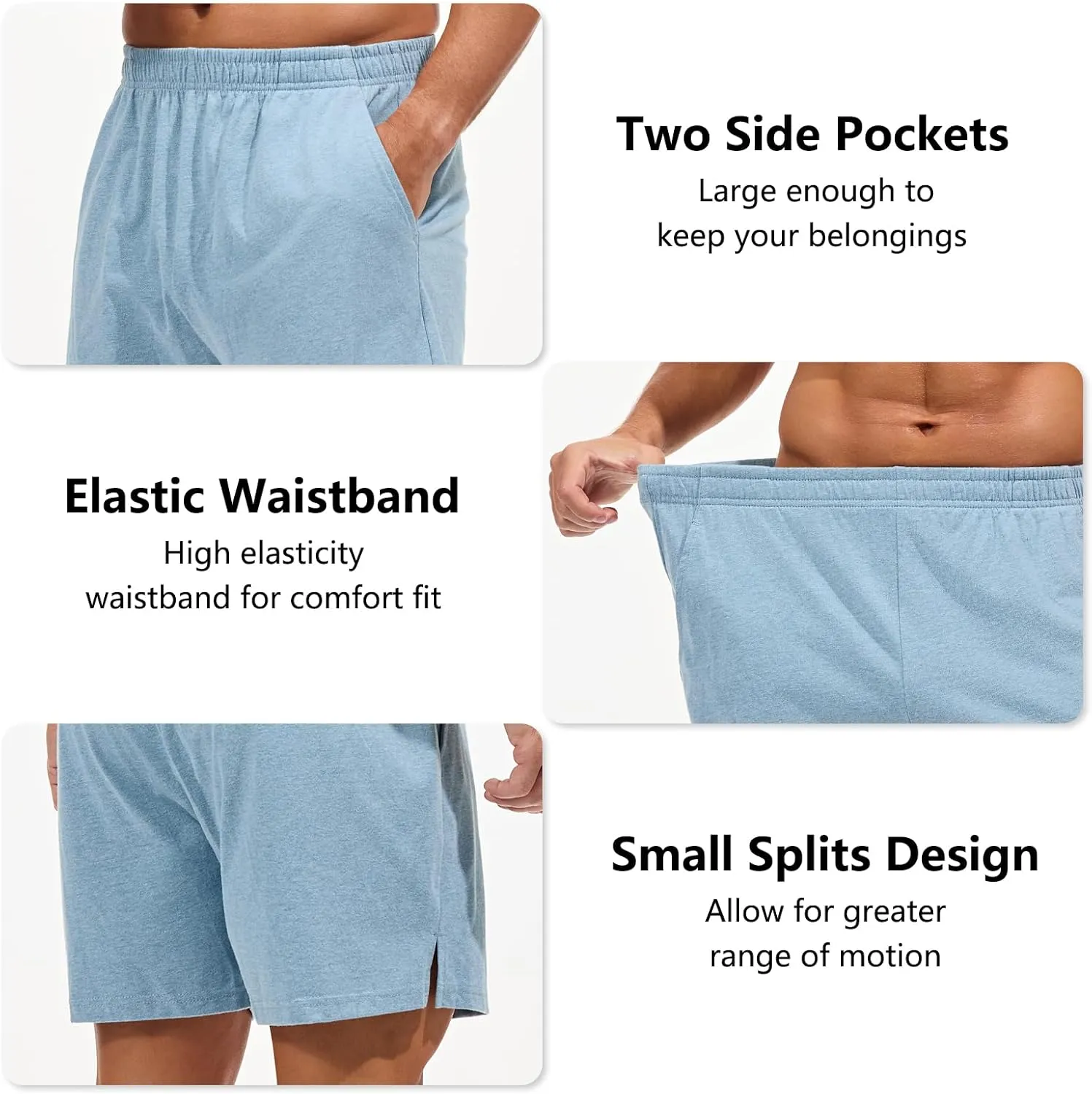 AMY COULEE Mens Lounge Shorts 4 inch Pajama Lightweight Cotton Sleep Bottoms with Pockets