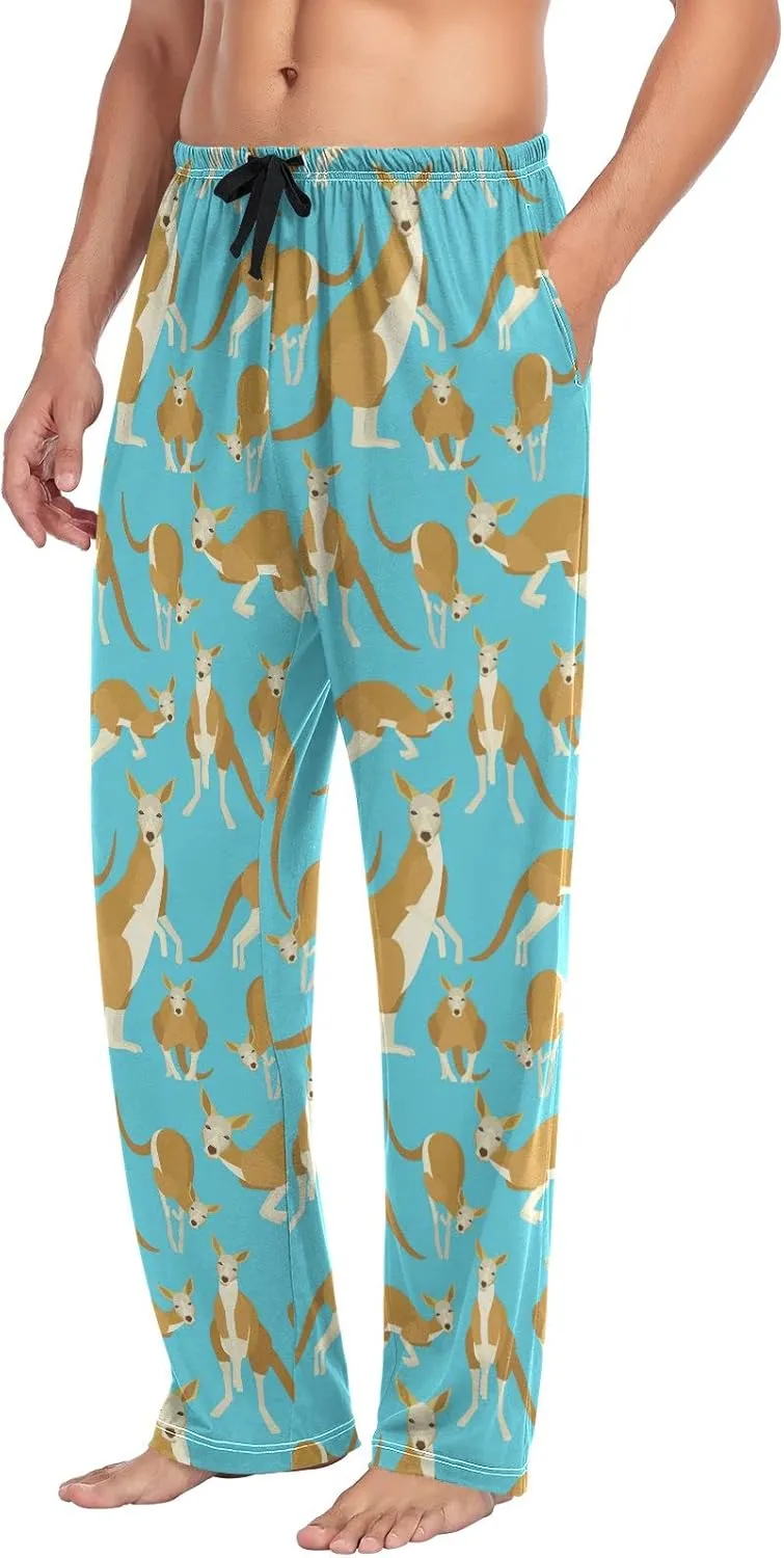 Animal Kangaroo Pattern On Blue Men's Pajama Pants Sleepwear Lounge Pajama Bottoms