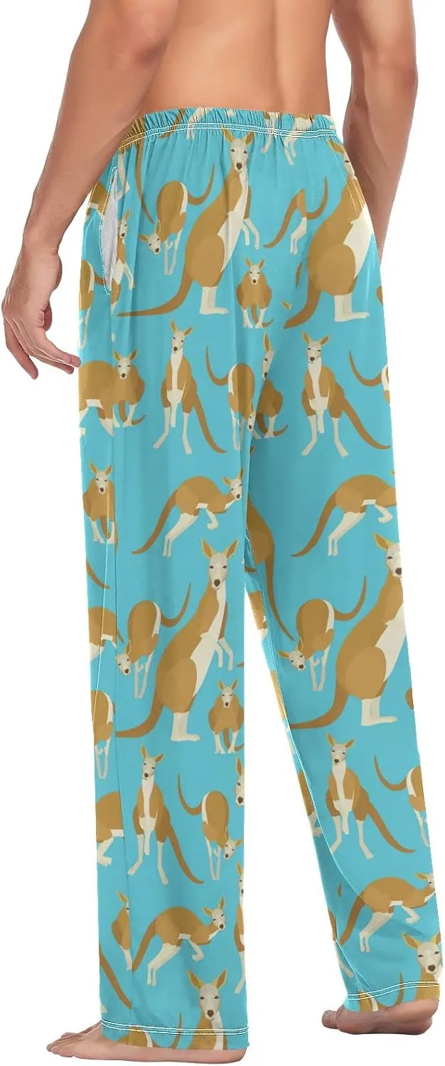 Animal Kangaroo Pattern On Blue Men's Pajama Pants Sleepwear Lounge Pajama Bottoms