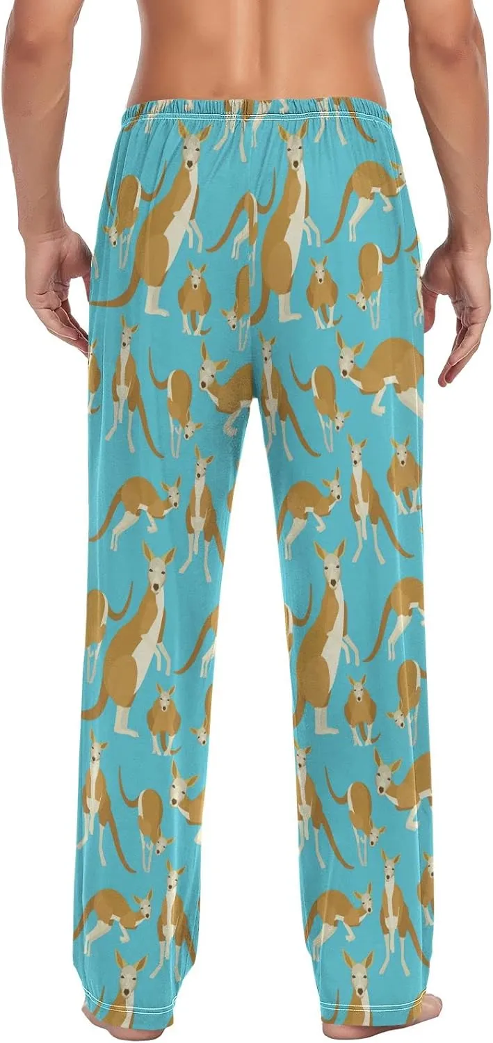 Animal Kangaroo Pattern On Blue Men's Pajama Pants Sleepwear Lounge Pajama Bottoms