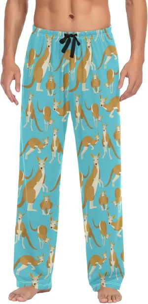 Animal Kangaroo Pattern On Blue Men's Pajama Pants Sleepwear Lounge Pajama Bottoms