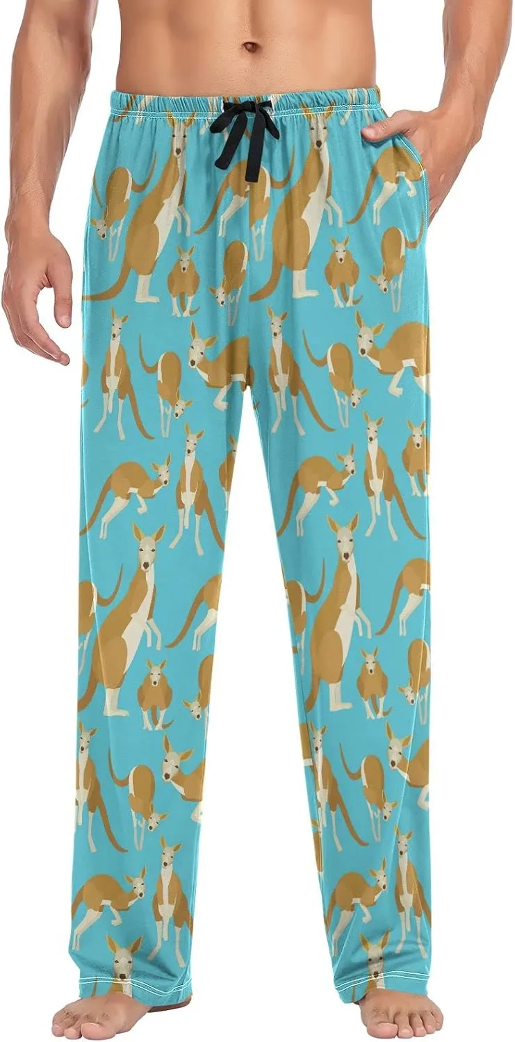Animal Kangaroo Pattern On Blue Men's Pajama Pants Sleepwear Lounge Pajama Bottoms