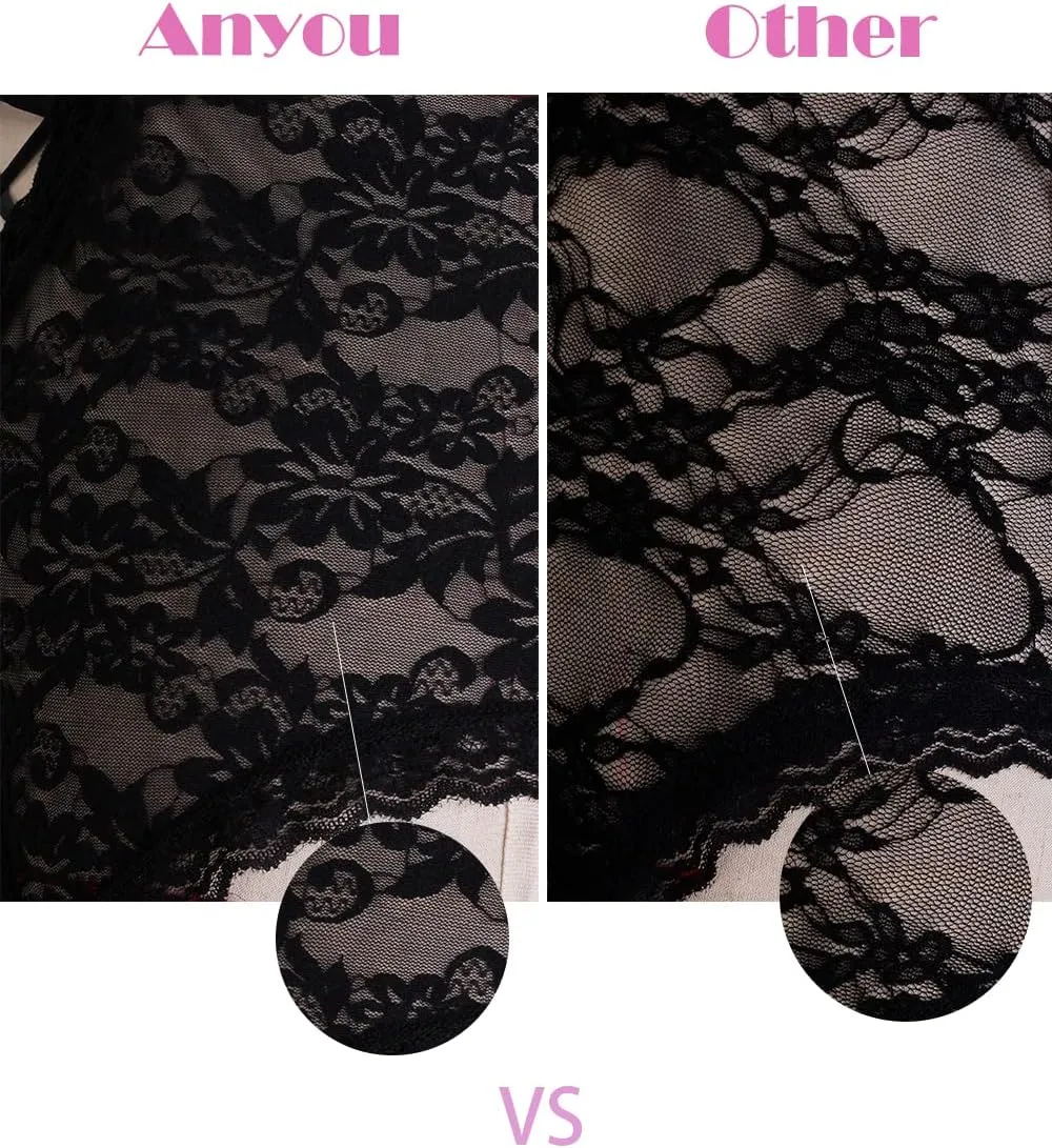 Anyou Lingerie for women, Womens Lingerie Stretchy Lace Teddy Plus Size lingerie with Stockings Size S-XXXXL