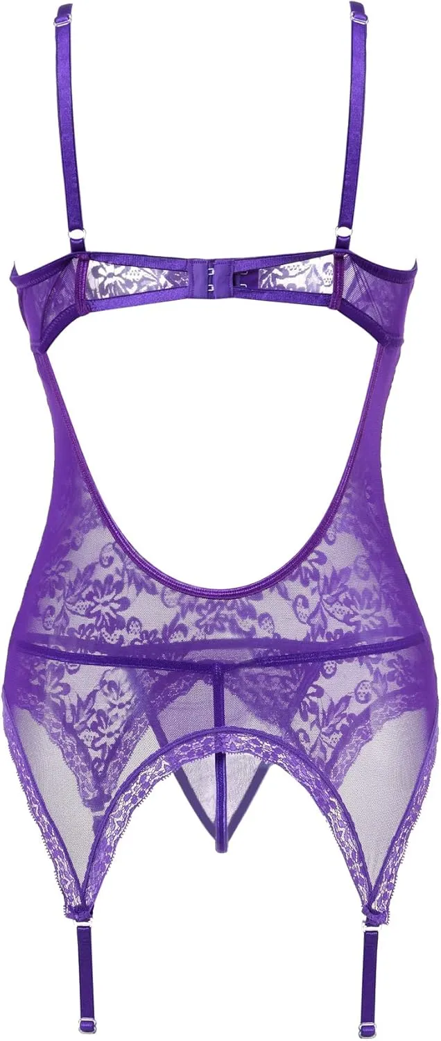 Anyou Lingerie for women, Womens Lingerie Stretchy Lace Teddy Plus Size lingerie with Stockings Size S-XXXXL