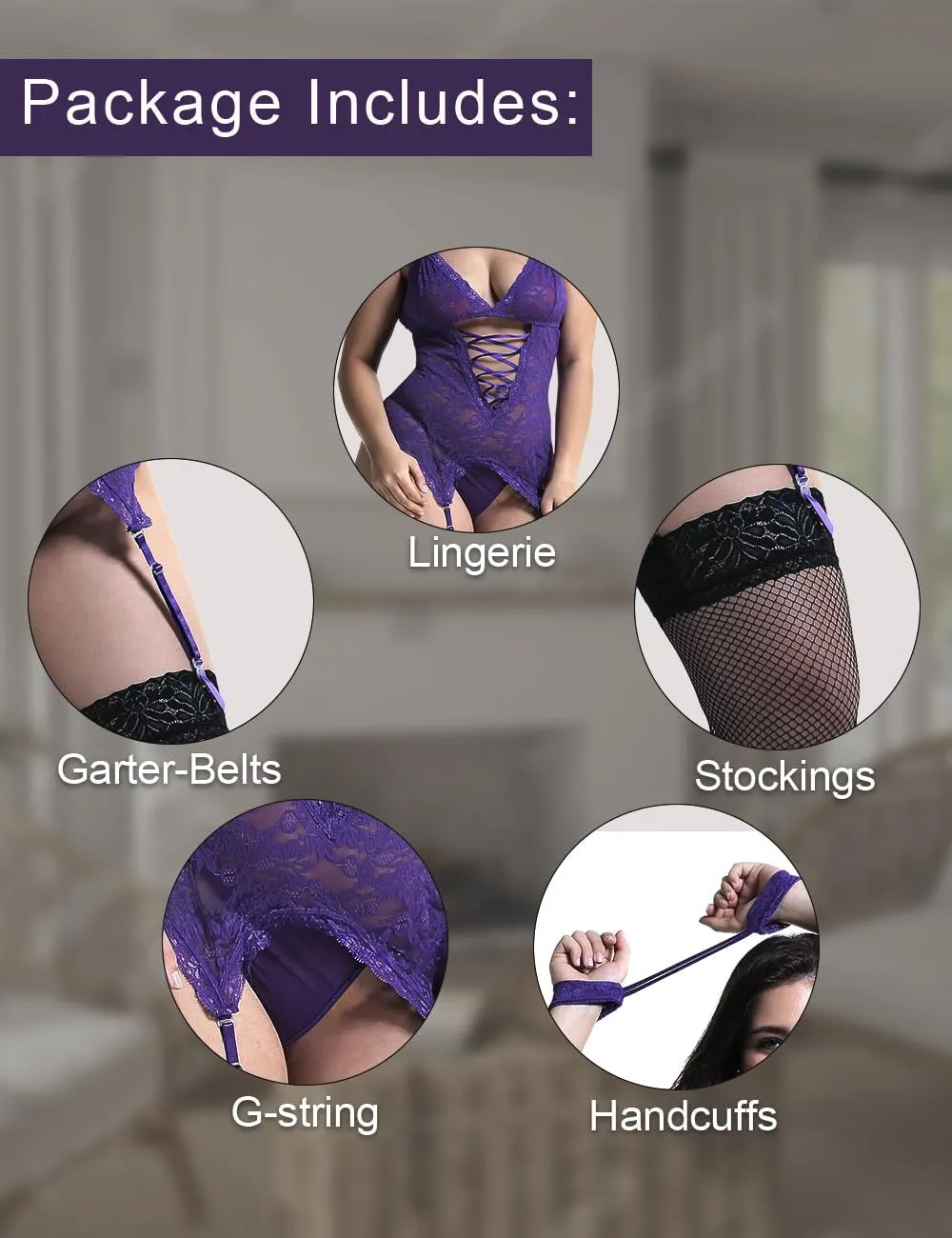 Anyou Lingerie for women, Womens Lingerie Stretchy Lace Teddy Plus Size lingerie with Stockings Size S-XXXXL