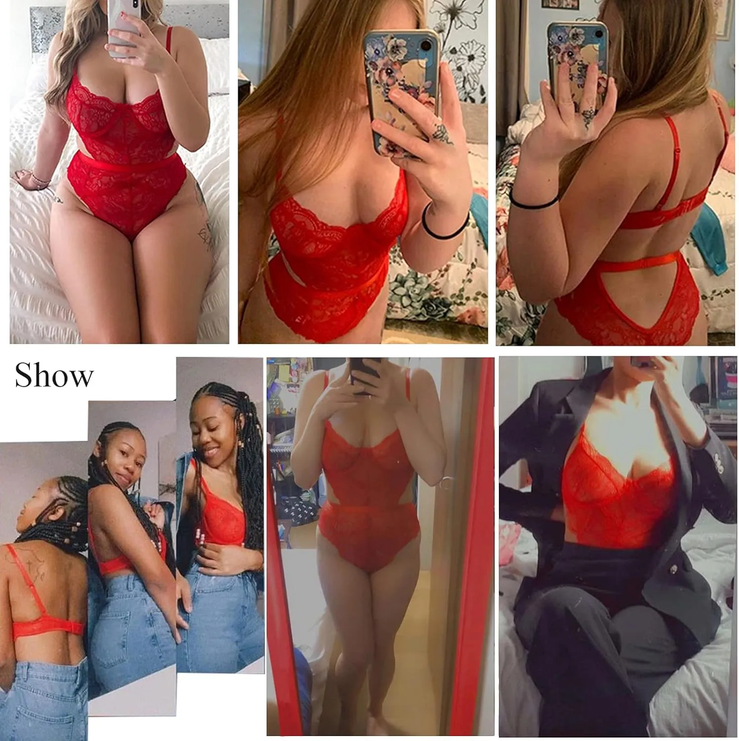 Aranmei Women Sexy Lingerie Bodysuit Lace Teddy Snap Crotch V Neck Cut Out One Piece Babydoll Underwire