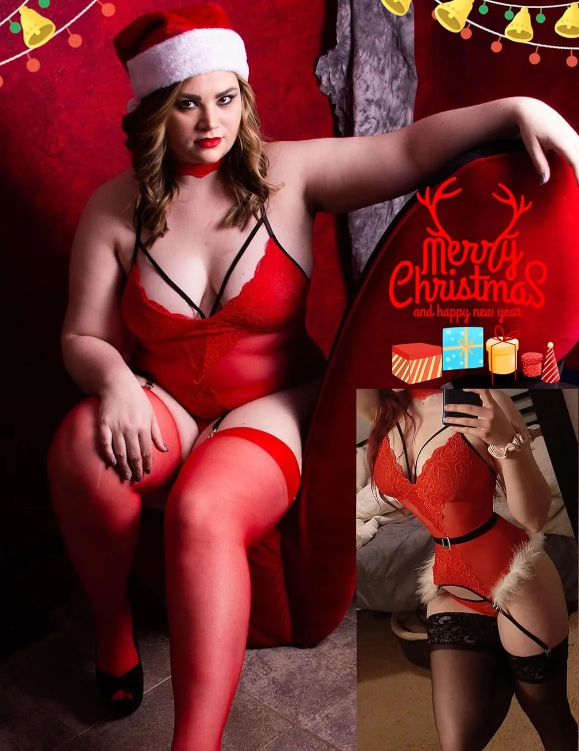 Avidlove Christmas Lingerie for Women Lace Bodysuit Lingerie Set Teddy Sexy Corset Lingerie Strappy Underwire Push Up Bra