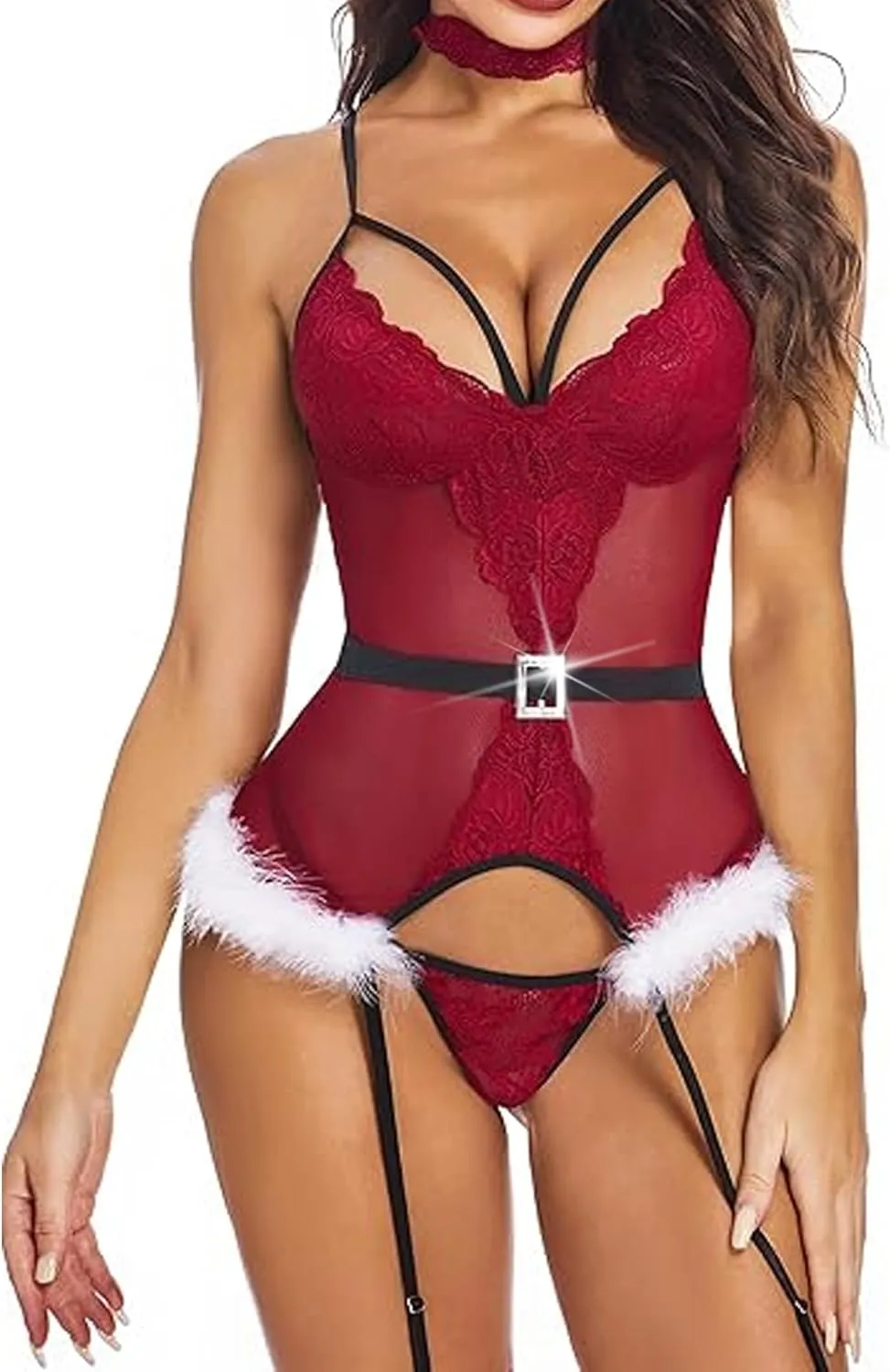 Avidlove Christmas Lingerie for Women Lace Bodysuit Lingerie Set Teddy Sexy Corset Lingerie Strappy Underwire Push Up Bra