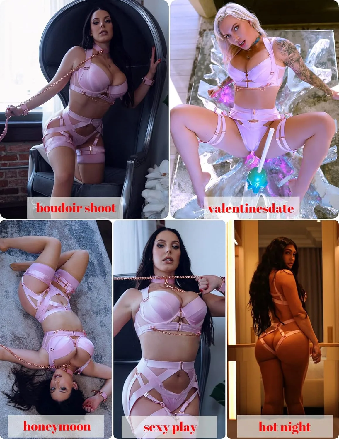 Avidlove Lingerie Set for Women Sexy Strappy Lingerie Underwire Push Up Bra Garter Set Lingerie with Chain