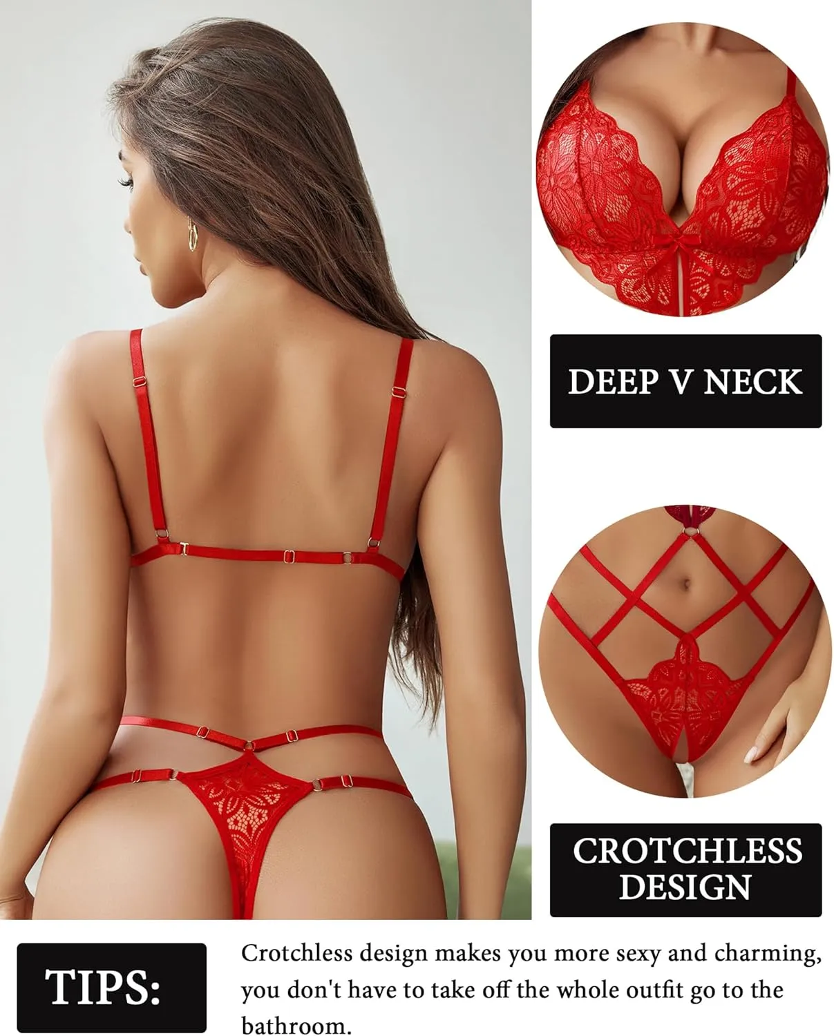 Avidlove Women Lingeries Deep V Teddy Lingerie Sexy Lace Bodysuit Cut Out One Piece Mini Babydoll