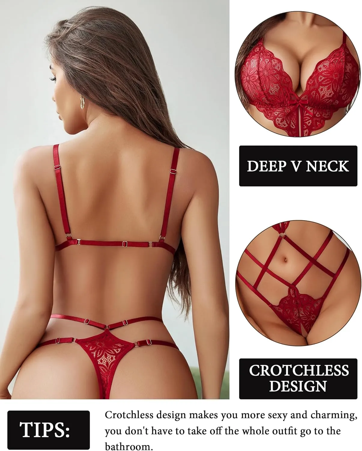 Avidlove Women Lingeries Deep V Teddy Lingerie Sexy Lace Bodysuit Cut Out One Piece Mini Babydoll