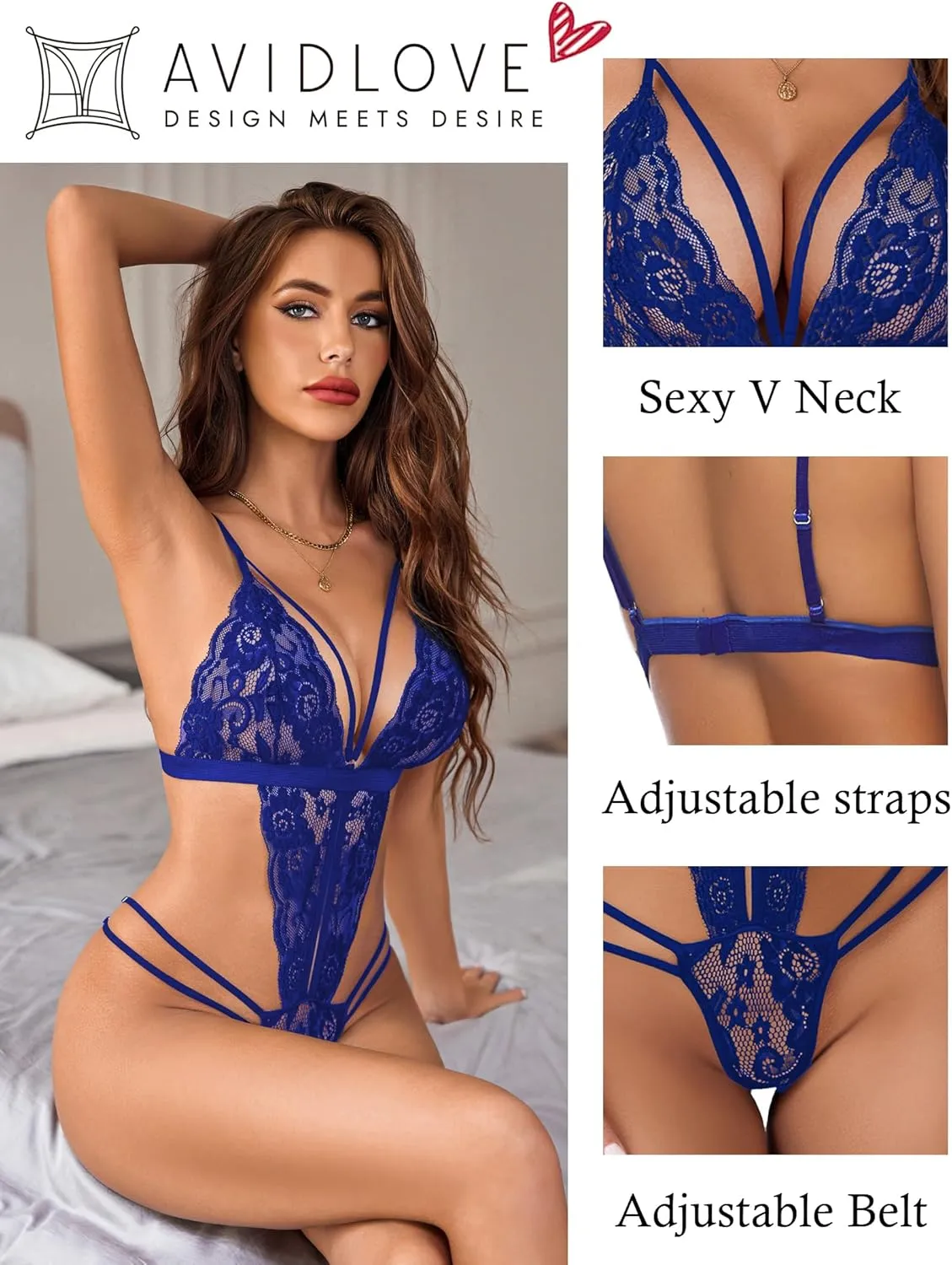 Avidlove Women One Piece Lingerie Deep V Lace Bodysuit Babydoll Teddy Underwear