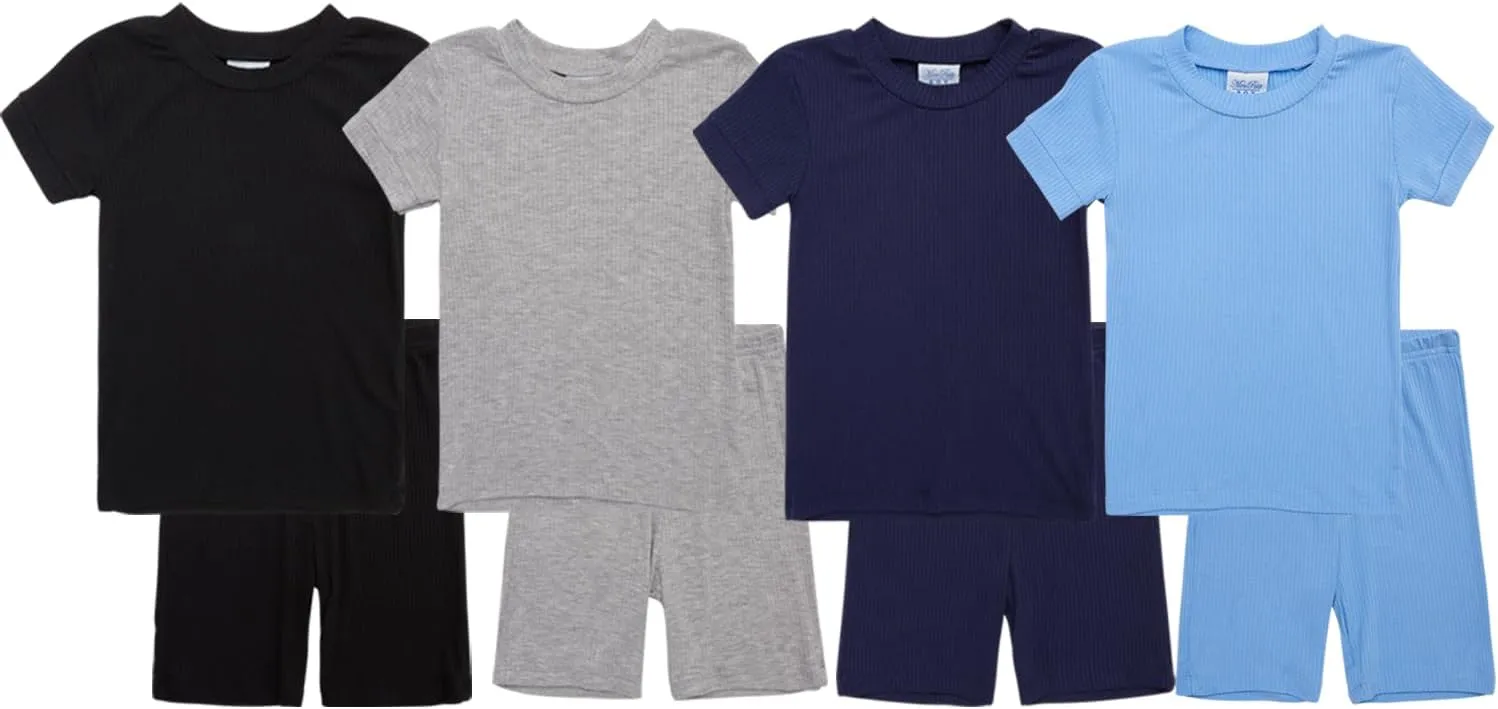Baby Boys' Pajama Set - 8 Piece Rib Knit Sleepwear Shirt and Pajama Shorts (12M-7)