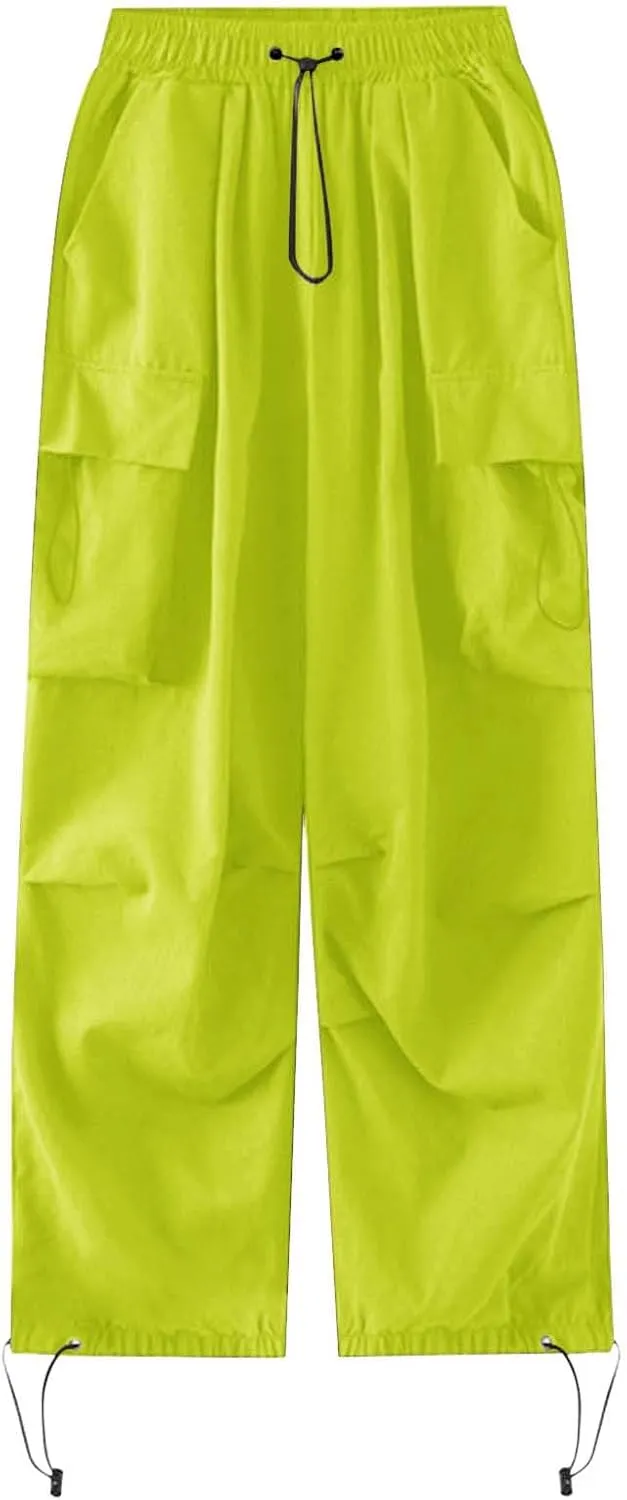 Baggy Parachute Pants for Women Drawstring Elastic Low Waist Ruched Cargo Pants Multiple Pockets Jogger Y2K