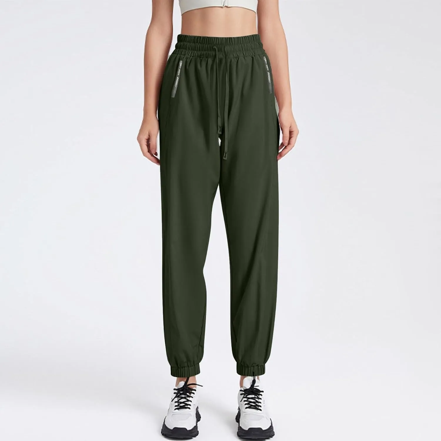 Beeswan Pants for Women Casual Loose Stretchy Work Pants Jogging Elastic Summer Solid Outfit Ankle-Length with Pockets